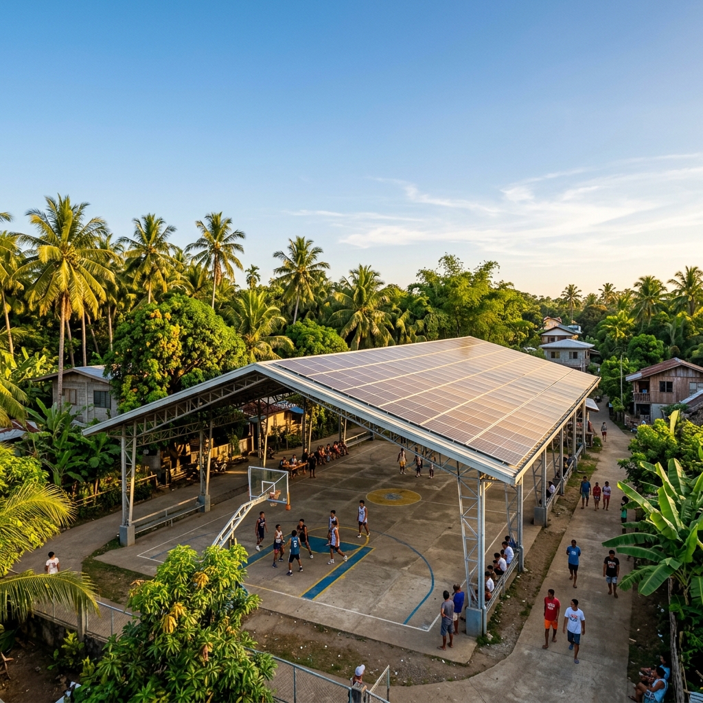 Solar panels on barangay community building Philippines