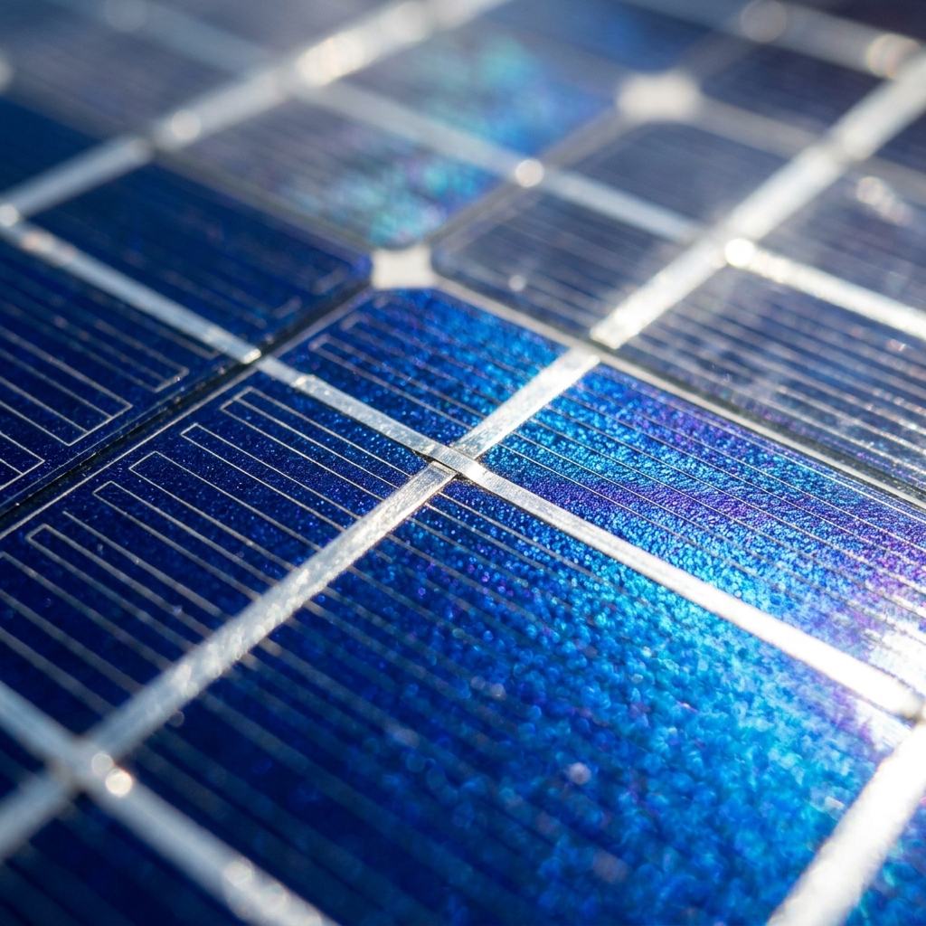 Close-up of monocrystalline solar panel cells